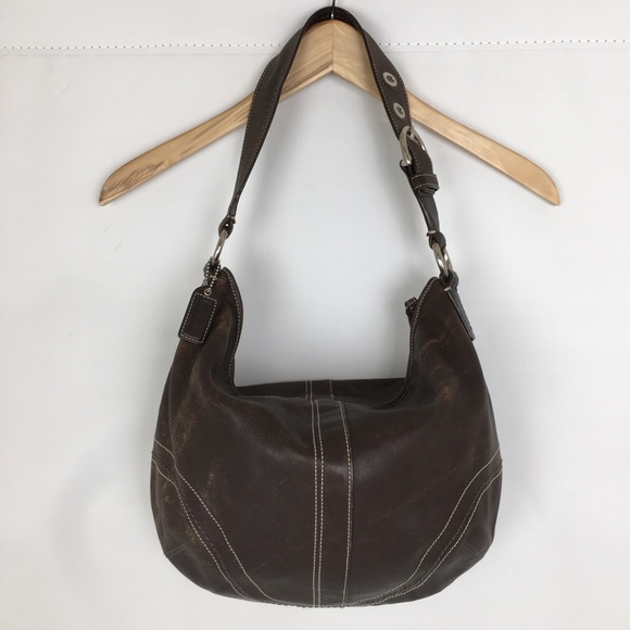 Coach Dark Brown Leather Hobo Bag Shoulder Bag Purse Single Strap J0751-F10907 - Picture 1 of 15